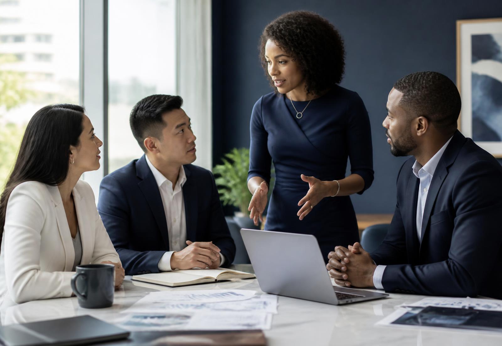Business professionals collaborating in a modern office